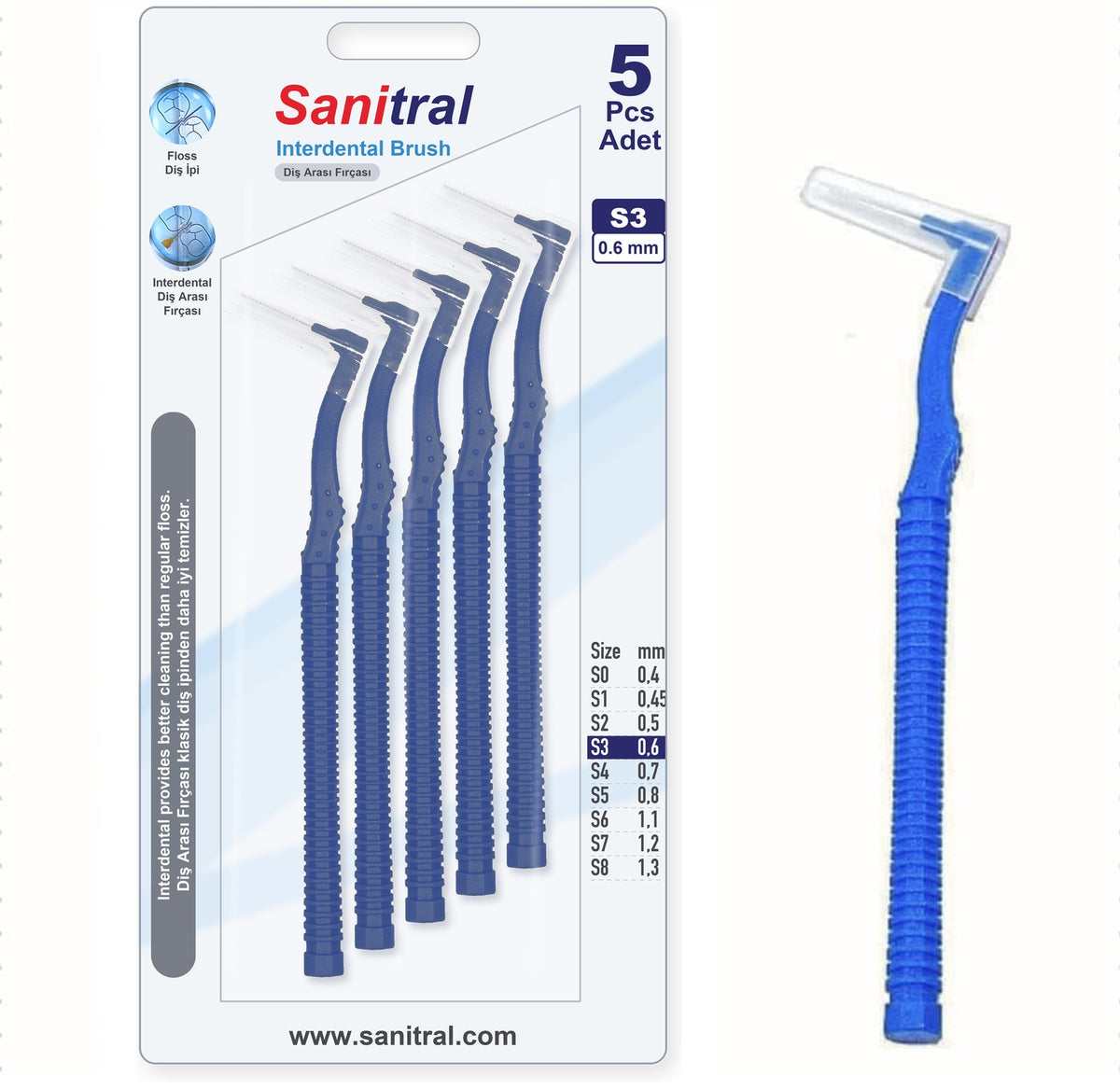Angle Interdental Brush β Blue 0.6mm