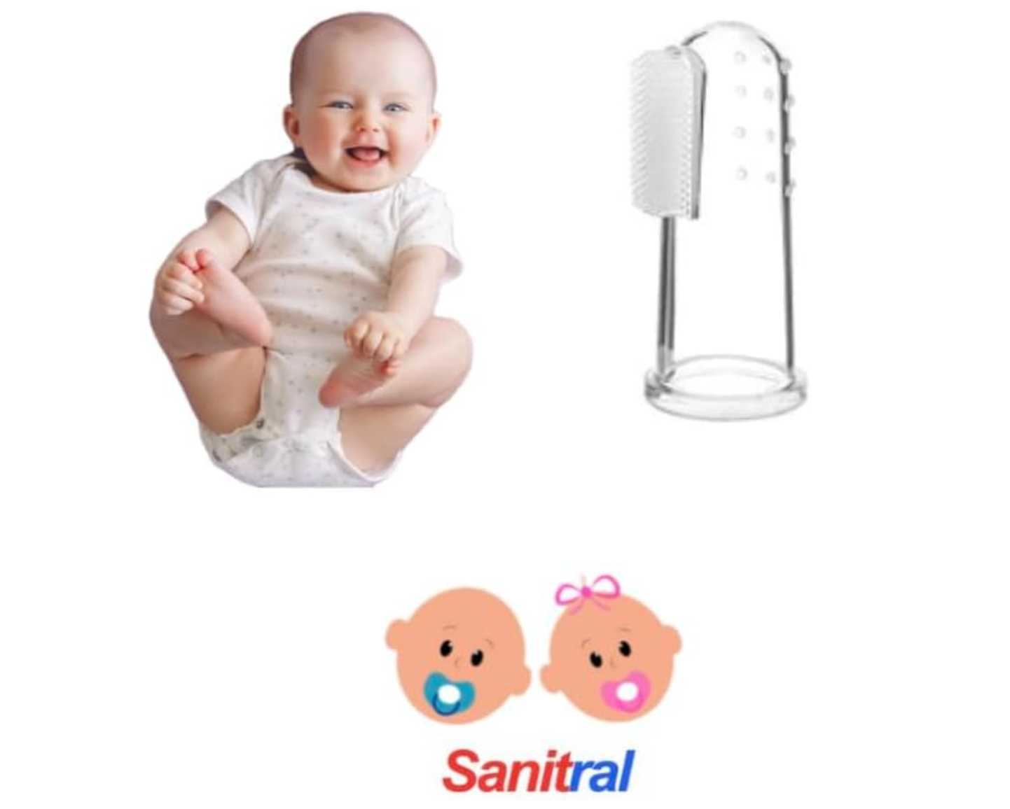 Sanitral Baby's First Toothbrush Kit - 0-2 Years - 3-Pack (Finger, Silicone, Toddler) - Pink, Safety-Tested & BPA-Free