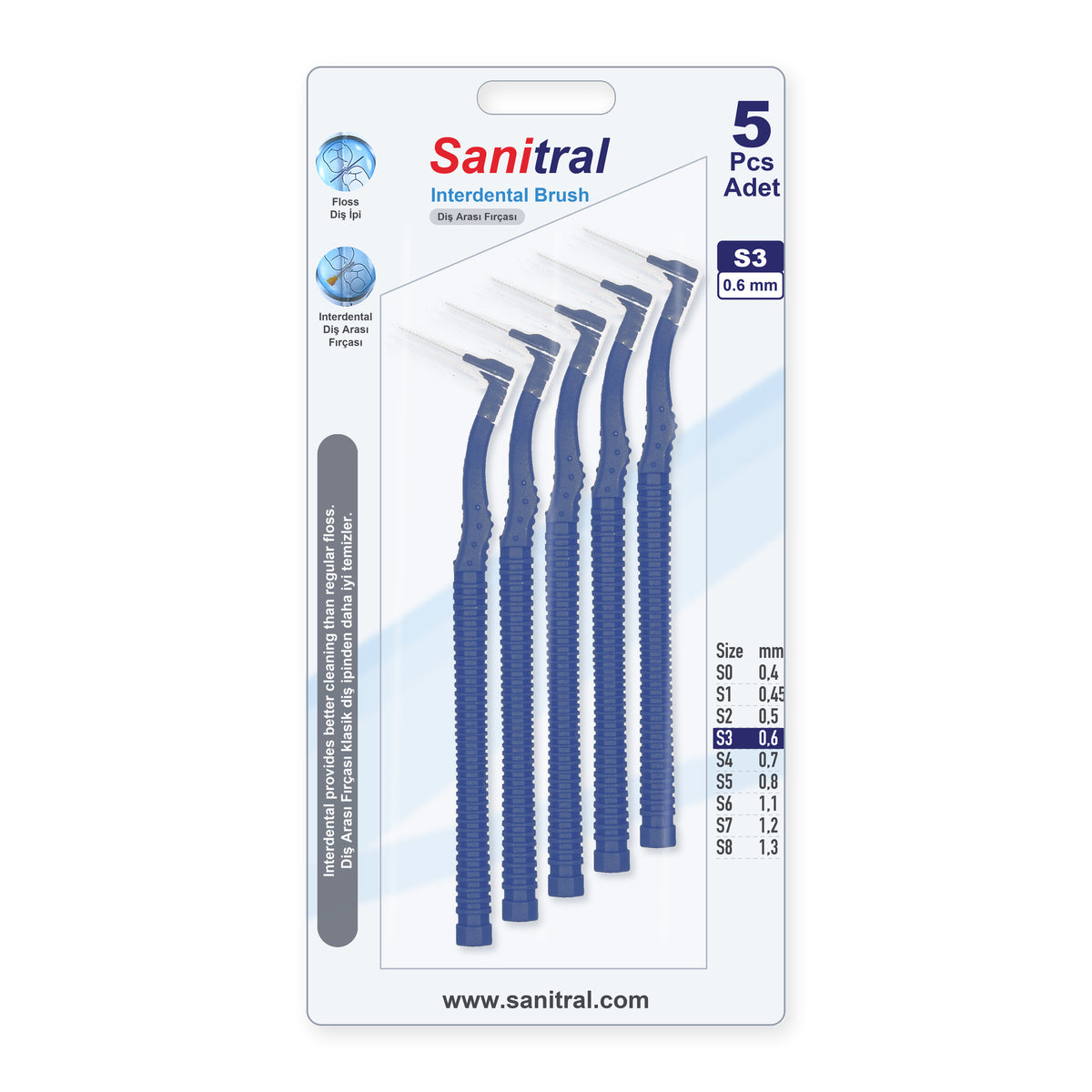 Angle Interdental Brush — Blue 0.6mm