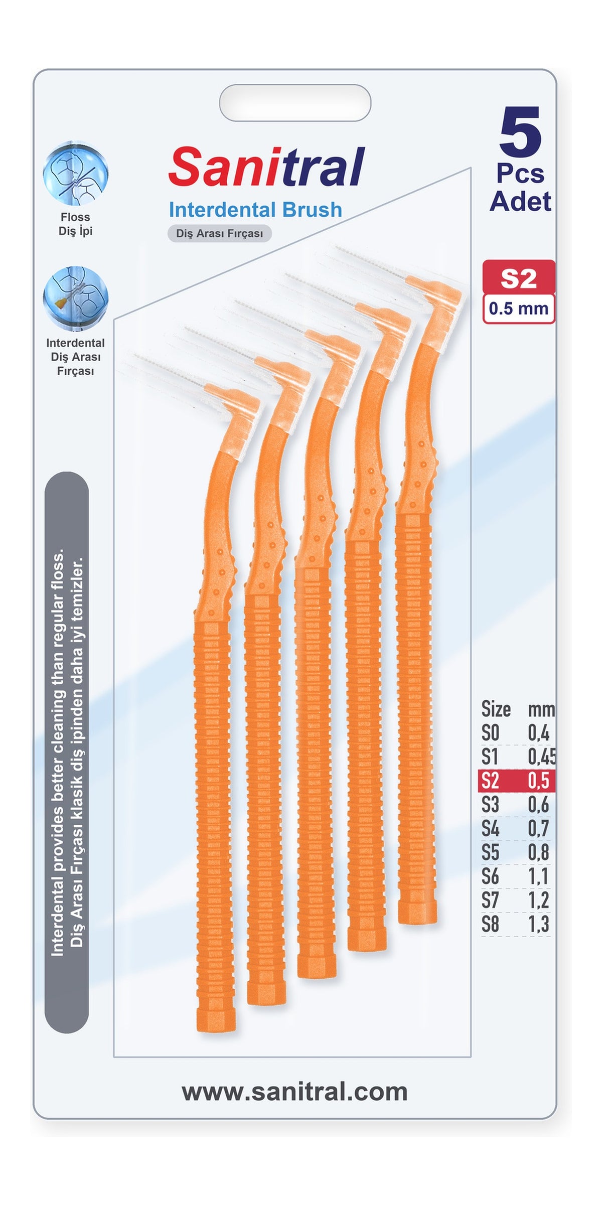 Angle Interdental Brush — Orange 0.5mm