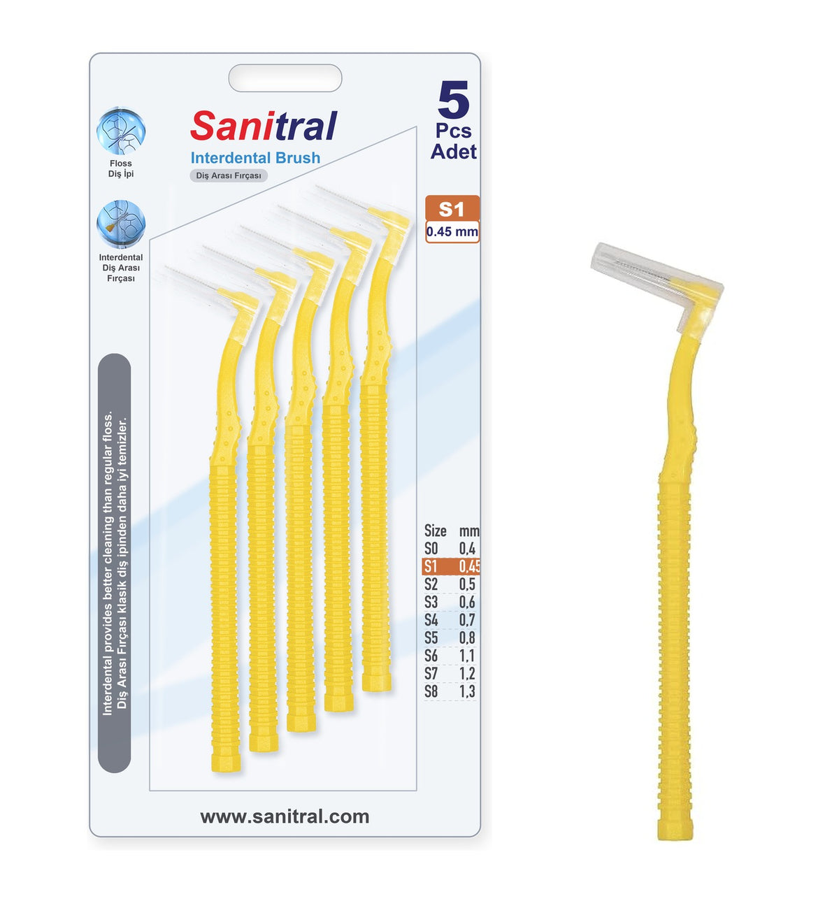 Angle Interdental Brush — Yellow 0.45mm