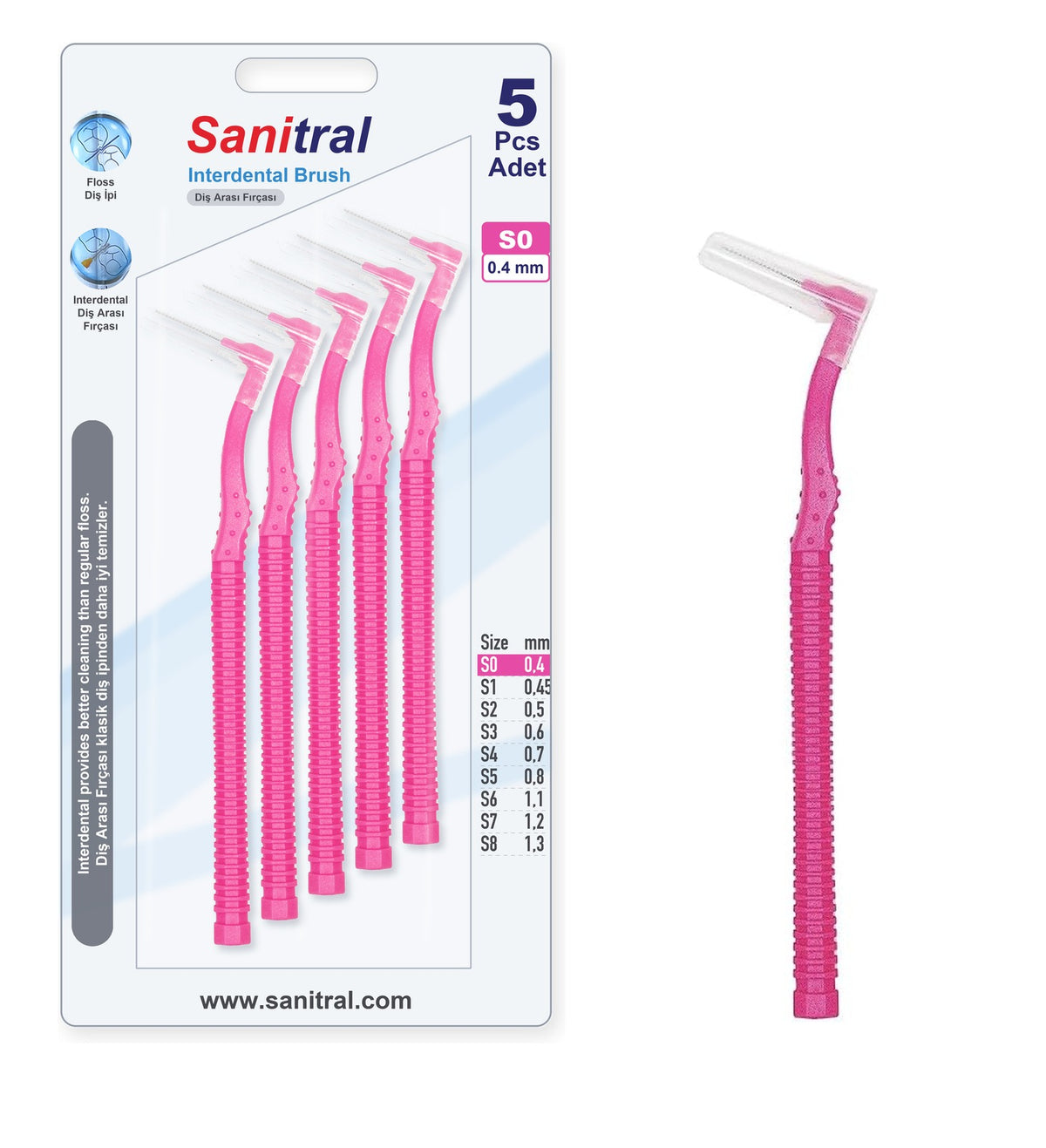 Angle Interdental Brush — Pink 0.4mm