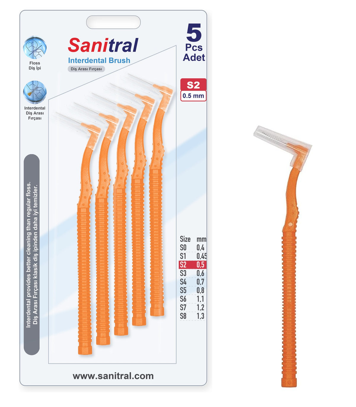 Angle Interdental Brush — Orange 0.5mm