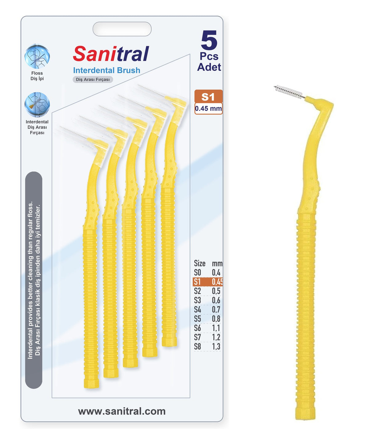 Angle Interdental Brush — Yellow 0.45mm