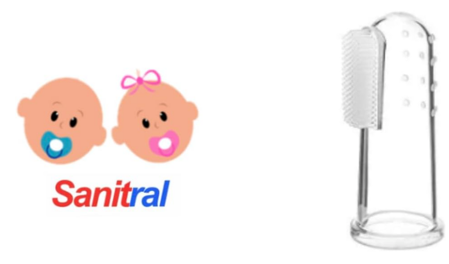 Sanitral Baby's First Toothbrush Kit - Step by Step 0-2 Years - Safety-Tested & BPA-Free 3-Pack (Finger, Silicone, Toddler Toothbrushes) - Blue