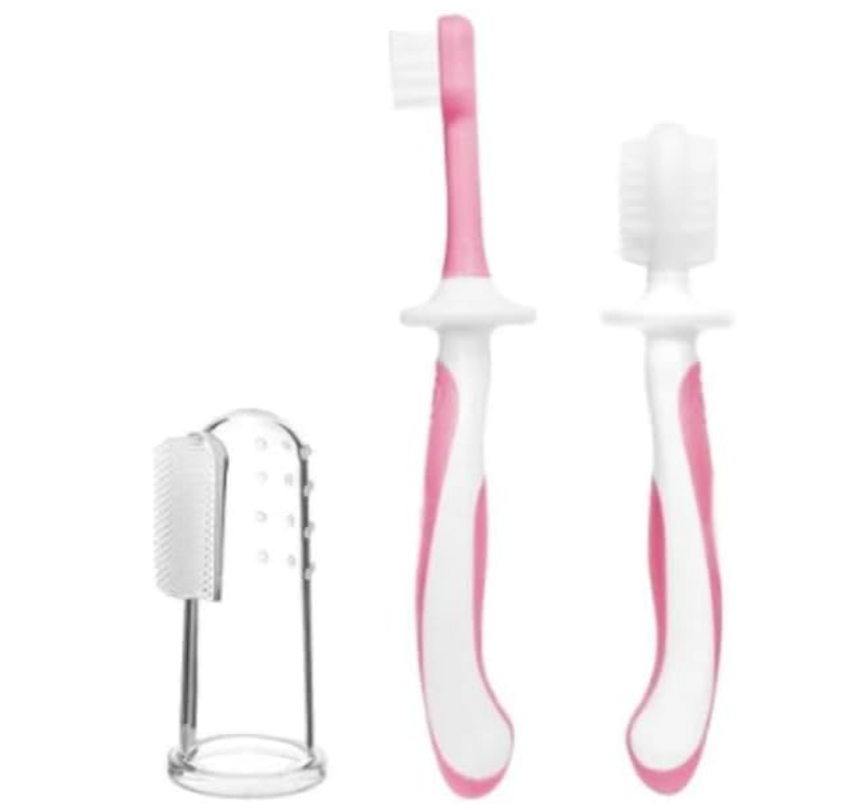 Sanitral Baby's First Toothbrush Kit - 0-2 Years - 3-Pack (Finger, Silicone, Toddler) - Pink, Safety-Tested & BPA-Free