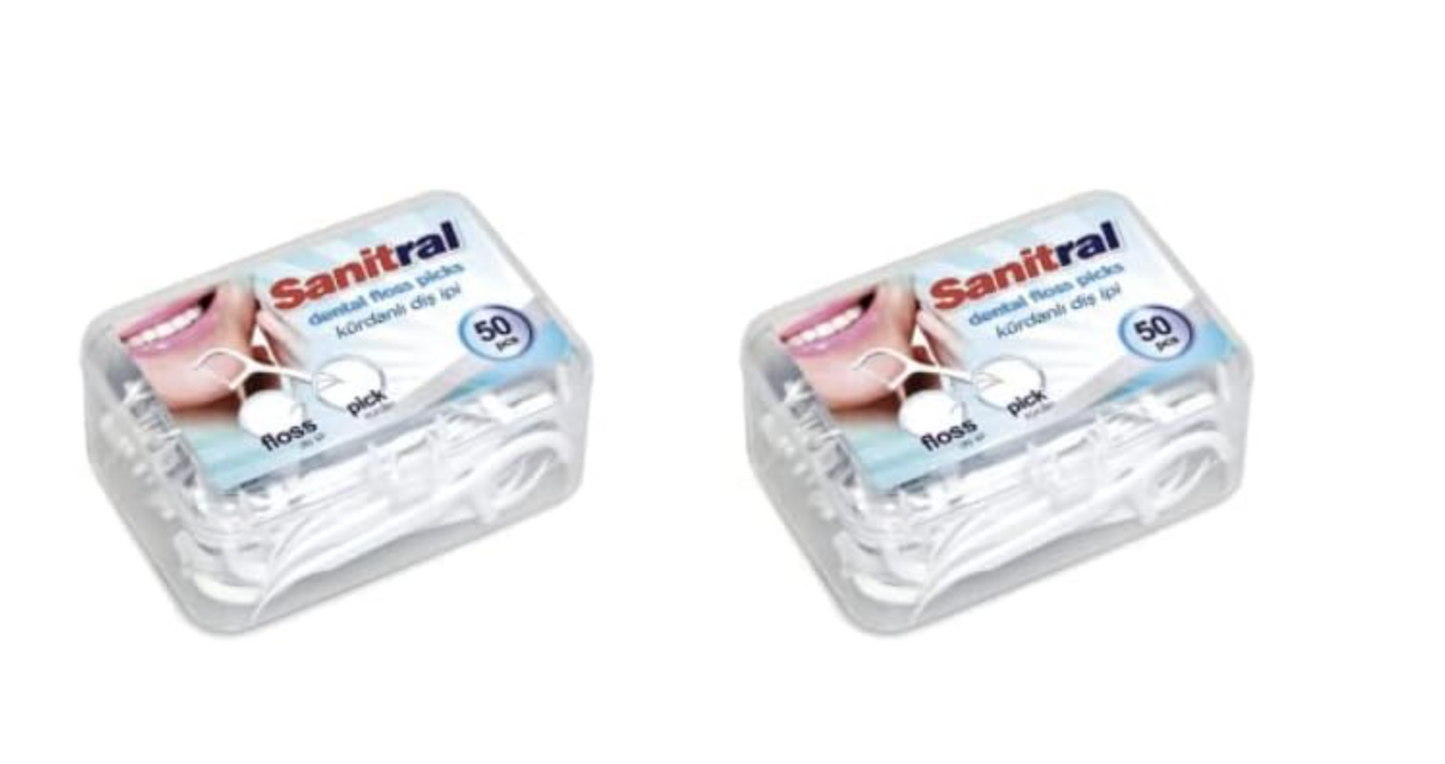 Sanitral Dental Floss Picks-Pack of 2  (100 pcs)