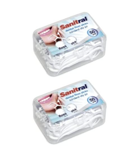 Sanitral Dental Floss Picks-Pack of 2  (100 pcs)