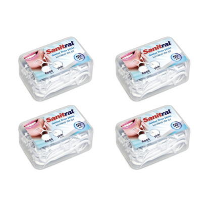 Sanitral Dental Floss Sticks Pack of 4 (200 Pcs)