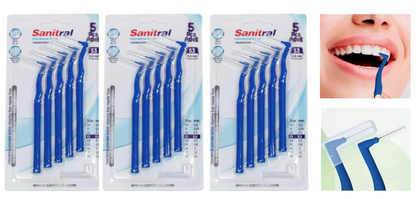 Sanitral Angle Interdental Brushes (0.6 mm - Size 3), Angled Toothbrush for Cleaning Teeth - Excellent Access Between Teeth - Blue (3 x 5 Pieces) 15 Pieces