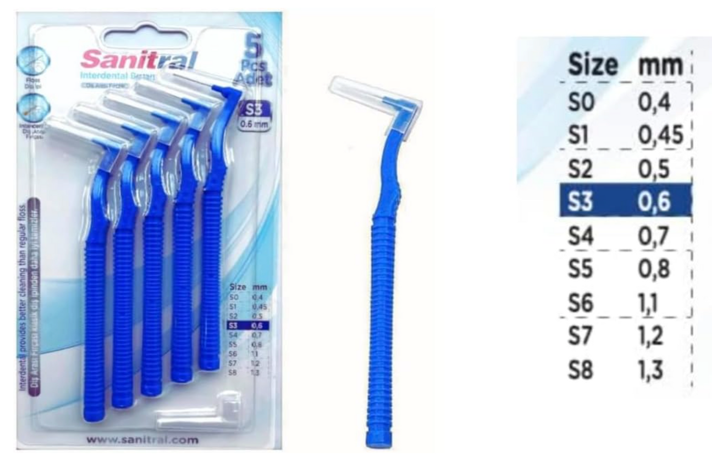 Sanitral ‘Angle’ Blue Interdental Brush + 0.6mm