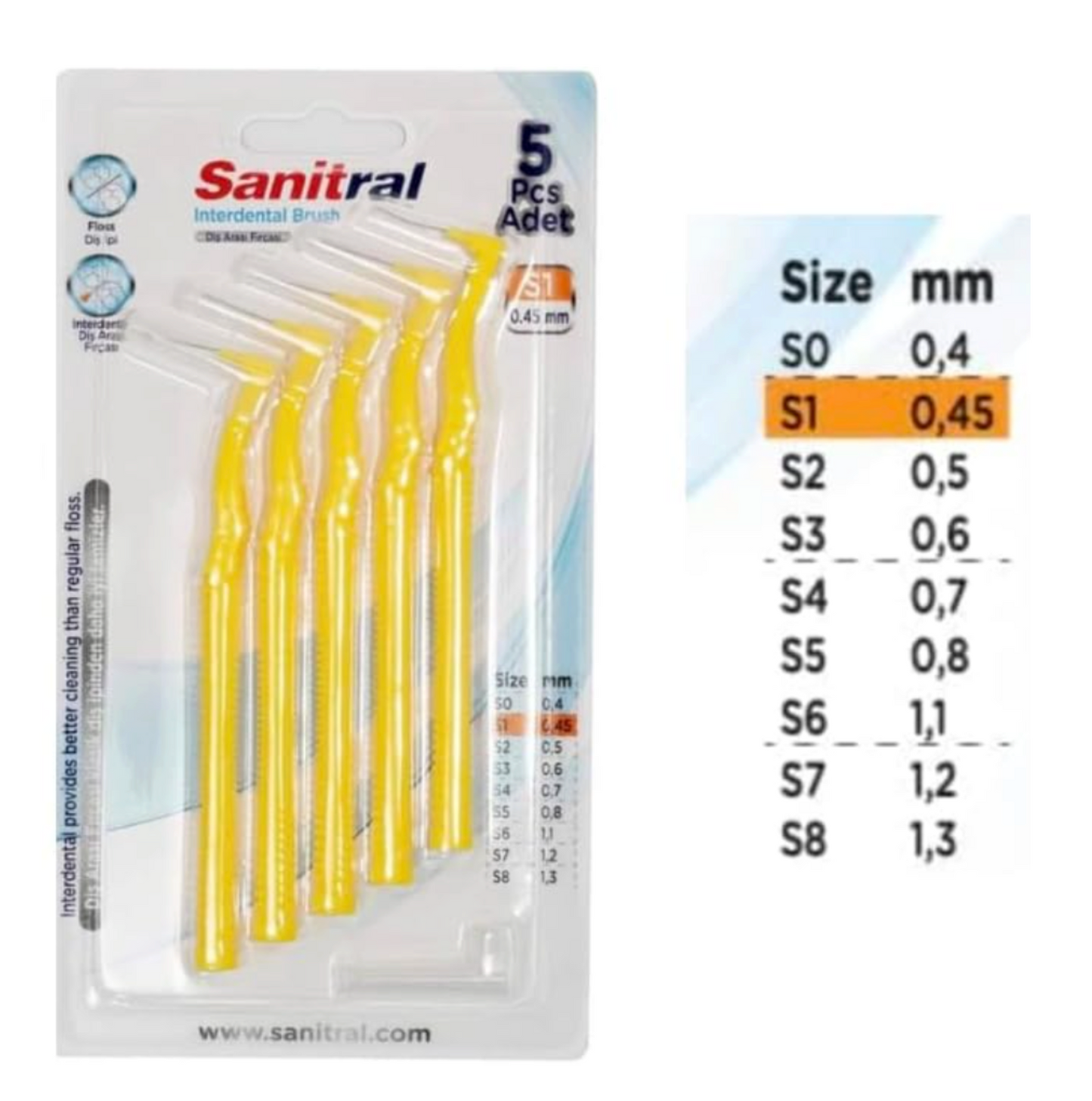 Sanitral ‘Angle’ Yellow Interdental Brush +0.45mm