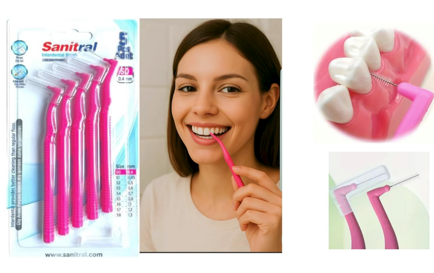 Sanitral ‘Angle’ Pink Interdental Brush + 0.4mm