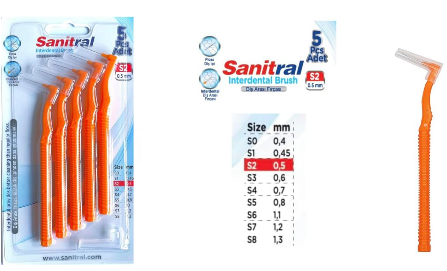 Sanitral ‘Angle’ Orange Interdental Brush +0.5mm