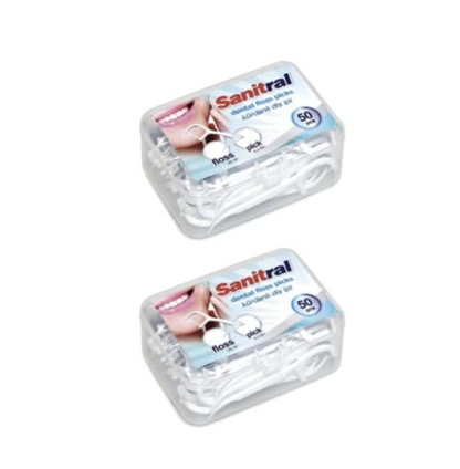 Sanitral Dental Floss Picks-Pack of 2  (100 pcs)
