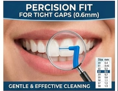 Sanitral Angle Interdental Brushes (0.6 mm - Size 3), Angled Toothbrush for Cleaning Teeth - Excellent Access Between Teeth - Blue (3 x 5 Pieces) 15 Pieces