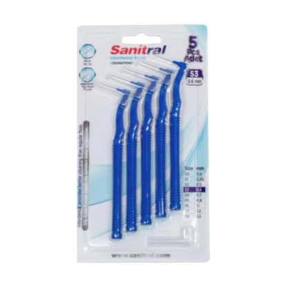 Sanitral Angle Interdental Brush Blue 0.6mm — Pack of 5