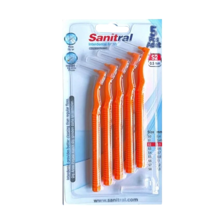 Sanitral Angle Interdental Brush Orange 0.5mm — Pack of 5