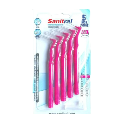 Sanitral Angle Interdental Brush Pink 0.4mm — Pack of 5
