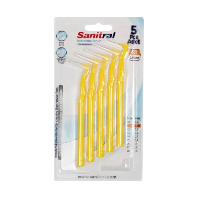 Sanitral Angle Interdental Brush Yellow 0.45mm — Pack of 5