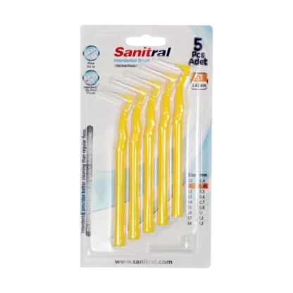 Sanitral Angle Interdental Brush Yellow 0.45mm — Pack of 5