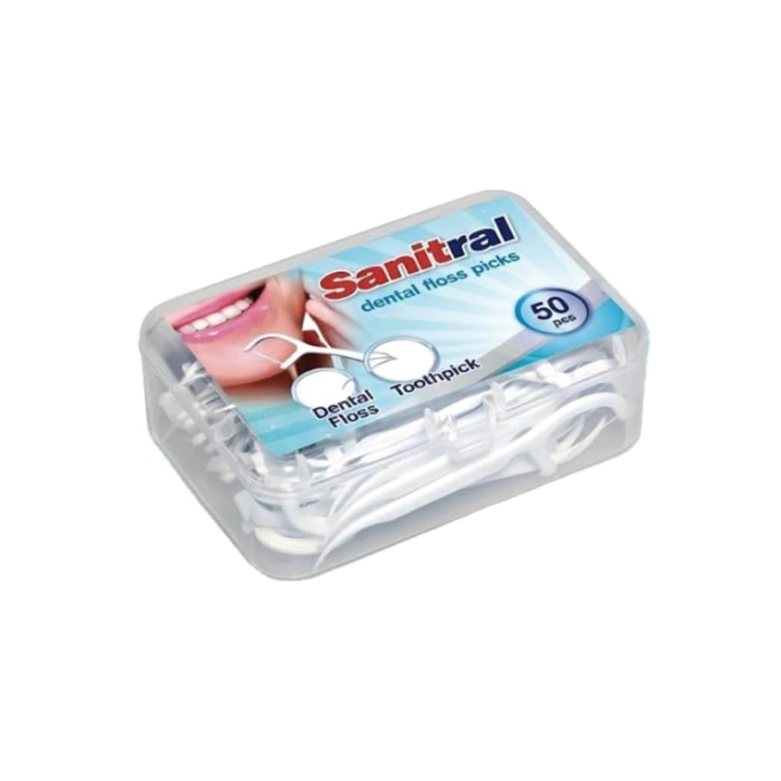 Sanitral dental floss picks 50 pcs clear case