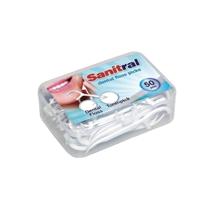 Sanitral dental floss picks 50 pcs clear case