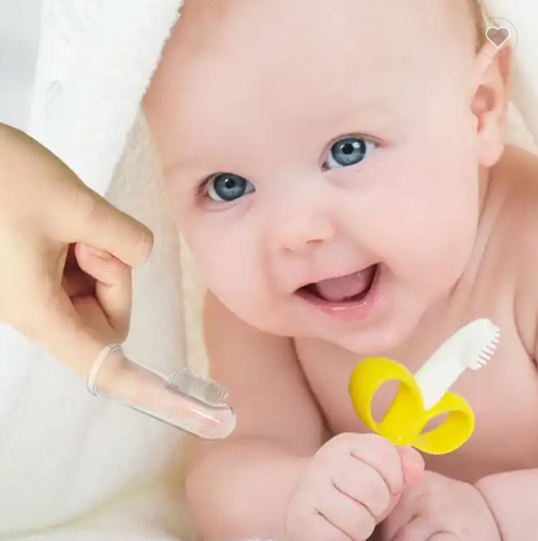 Sanitral Complete Baby’s First Toothbrush Kit- Baby Banana Teether+2 Pieces Silicone Finger Toothbrush, Silicone Toddler Training Finger Toothbrushes with Storage Case for Infants (0-24 Months)