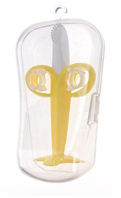 Sanitral Complete Baby’s First Toothbrush Kit- Baby Banana Teether+2 Pieces Silicone Finger Toothbrush, Silicone Toddler Training Finger Toothbrushes with Storage Case for Infants (0-24 Months)